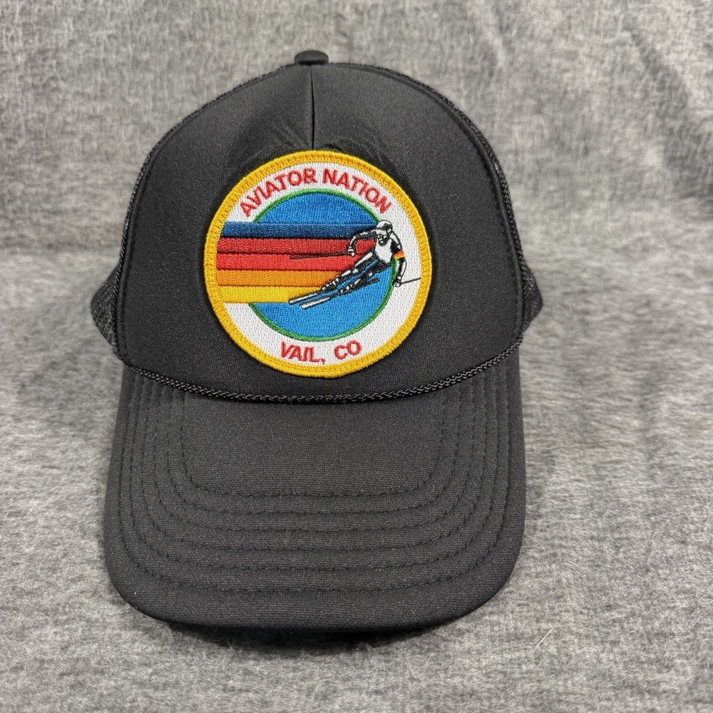 Aviator Nation Black Trucker Mesh Hat Cap Snap Back Vail CO Skiing